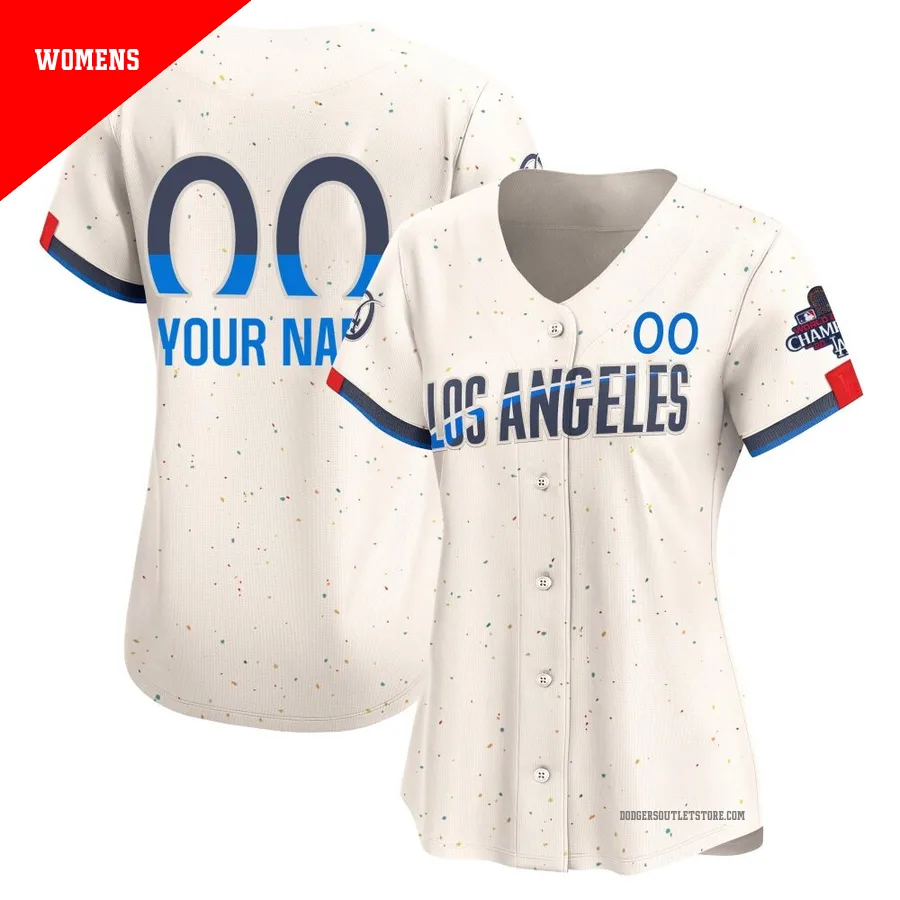 Los Angeles Dodgers ＃00 Custom Women's Cream Limited 2024 City Connect World Series Champions Jersey