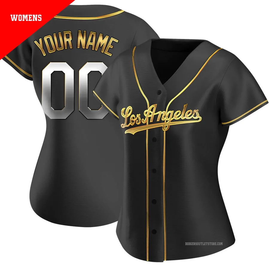 Los Angeles Dodgers ＃00 Custom Women's Gold Replica Black en Alternate Jersey