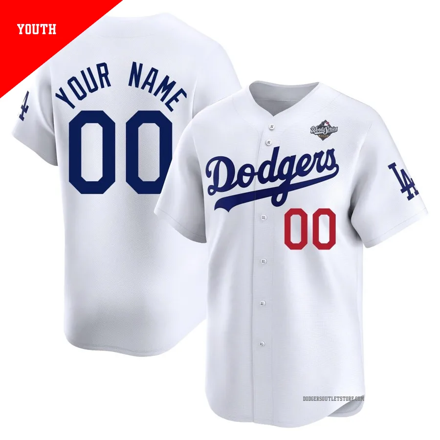 Los Angeles Dodgers ＃00 Custom Youth White Limited Home 2025 World Series Jersey