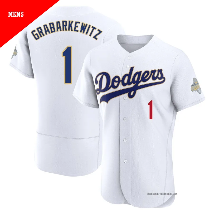 Los Angeles Dodgers ＃1 Billy Grabarkewitz Men's Gold Authentic White 2026 Collection Jersey
