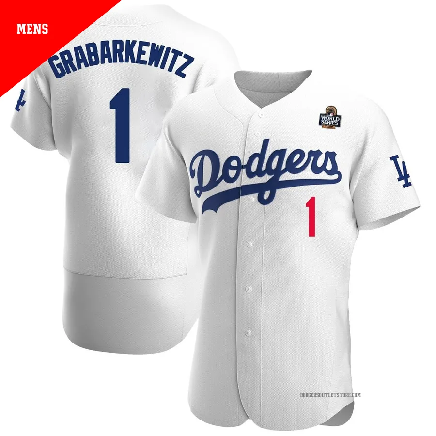 Los Angeles Dodgers ＃1 Billy Grabarkewitz Men's White Authentic Home Official 2024 World Series Jersey