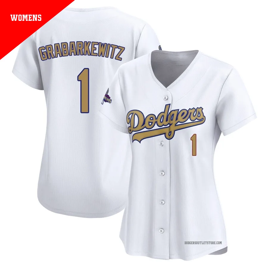 Los Angeles Dodgers ＃1 Billy Grabarkewitz Women's Gold Limited White 2025 Collection Jersey