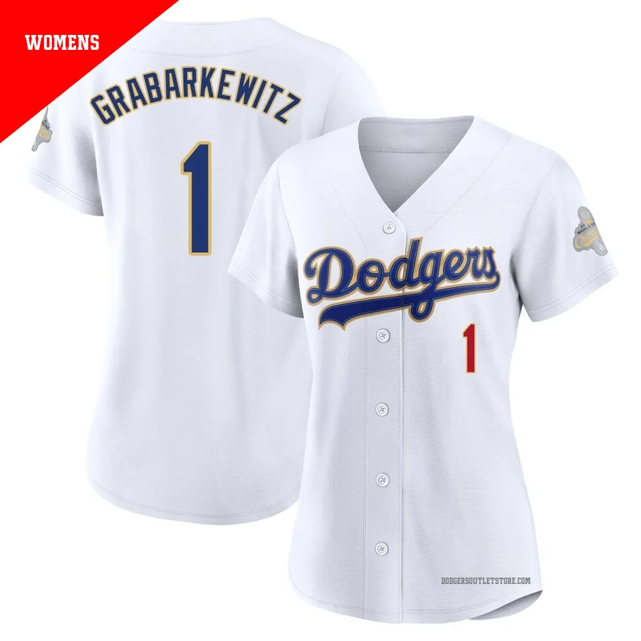 Los Angeles Dodgers ＃1 Billy Grabarkewitz Women's Gold Limited White 2026 Collection Stadium Jersey