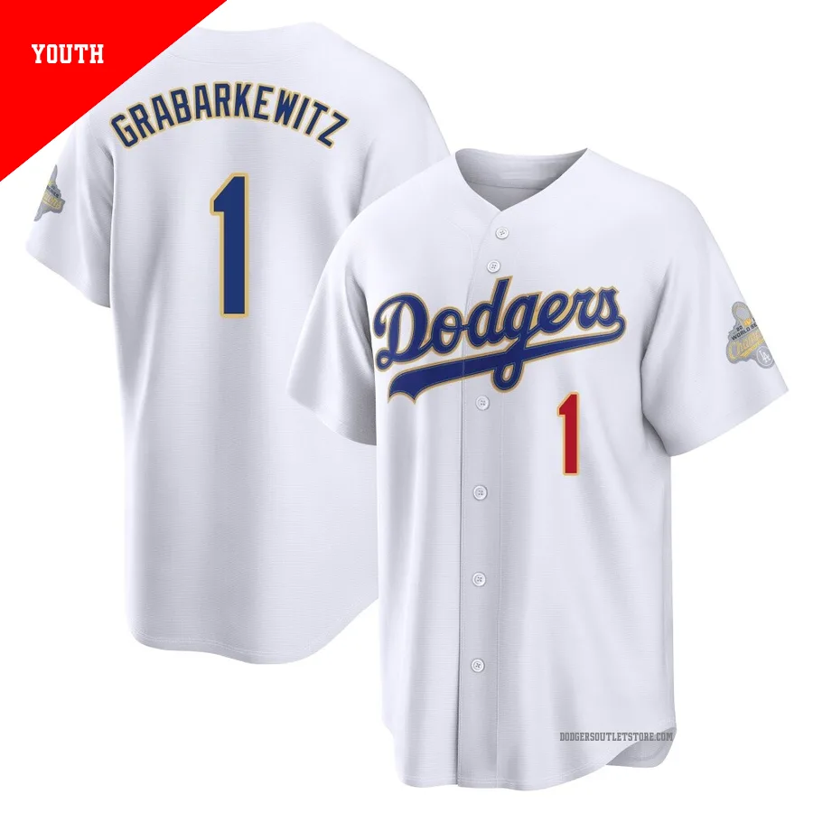 Los Angeles Dodgers ＃1 Billy Grabarkewitz Youth Gold Limited White 2026 Collection Stadium Jersey