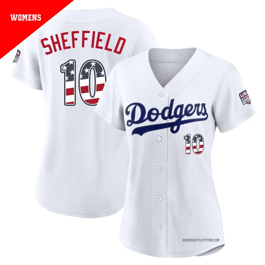 Los Angeles Dodgers ＃10 Gary Sheffield Women's White Limited USA 250 Fourth Of July Home Stadium Jersey