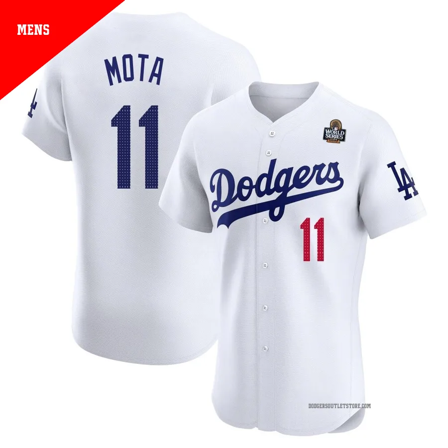 Los Angeles Dodgers ＃11 Manny Mota Men's White Elite Home 2024 World Series Jersey