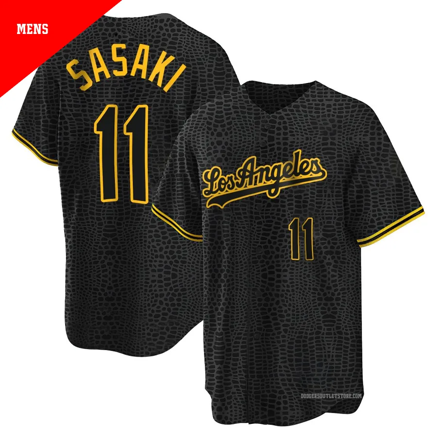 Los Angeles Dodgers ＃11 Roki Sasaki Men's Black Replica Snake Skin City Jersey