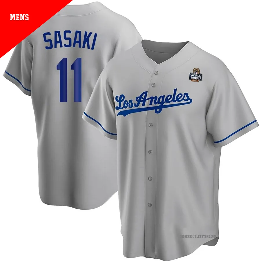Los Angeles Dodgers ＃11 Roki Sasaki Men's Gray Replica Road 2024 World Series Jersey