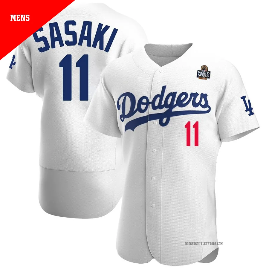 Los Angeles Dodgers ＃11 Roki Sasaki Men's White Authentic Home Official 2024 World Series Jersey
