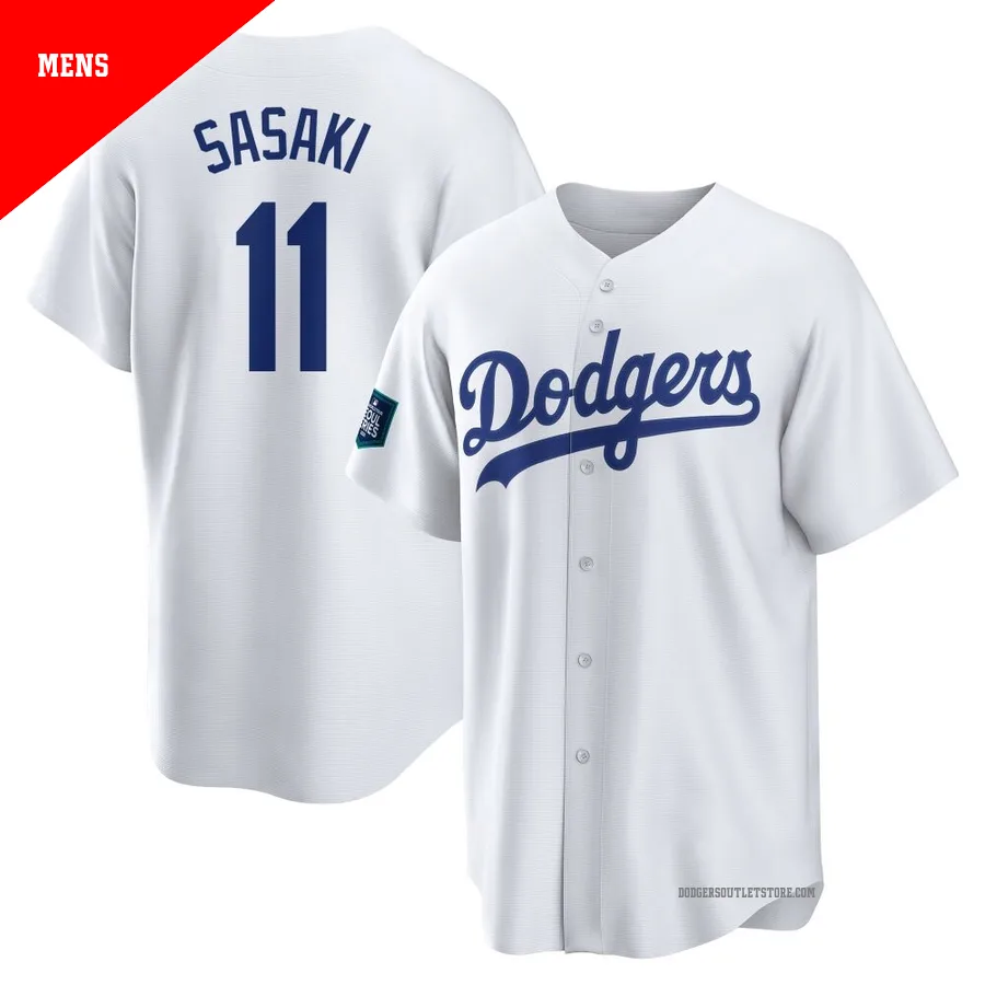 Los Angeles Dodgers ＃11 Roki Sasaki Men's White Replica 2024 World Tour Seoul Series Home Jersey