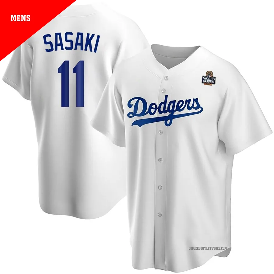 Los Angeles Dodgers ＃11 Roki Sasaki Men's White Replica Home 2024 World Series Jersey