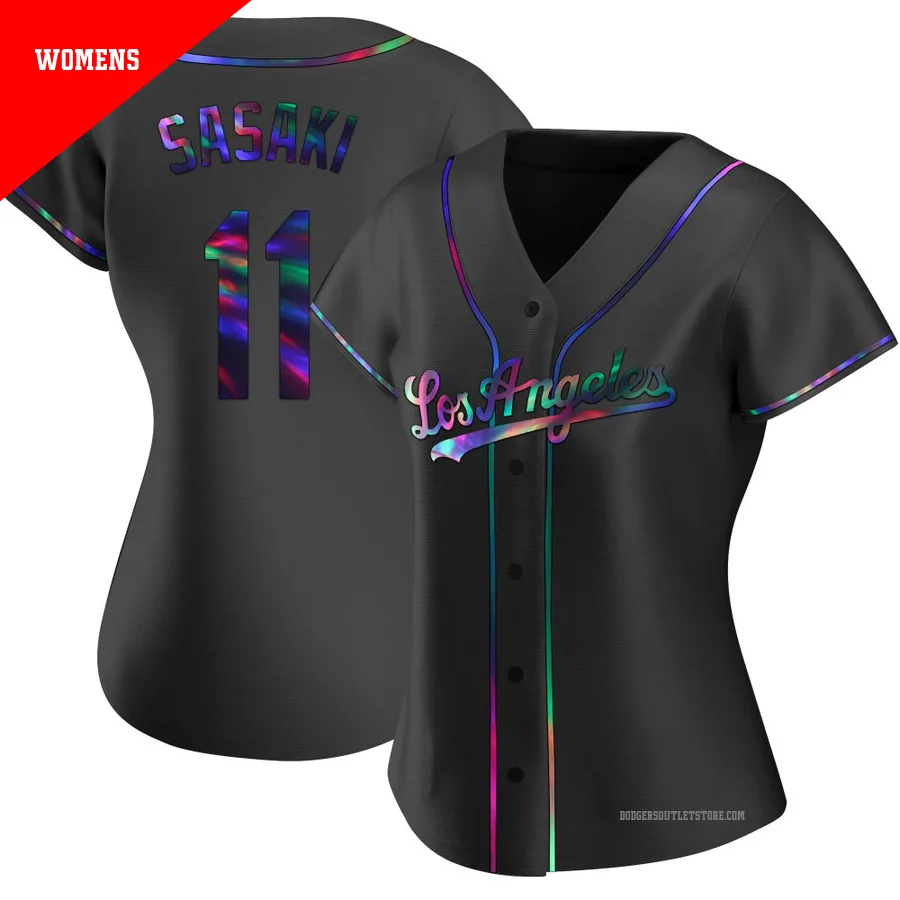 Los Angeles Dodgers ＃11 Roki Sasaki Women's Black Replica Holographic Alternate Jersey
