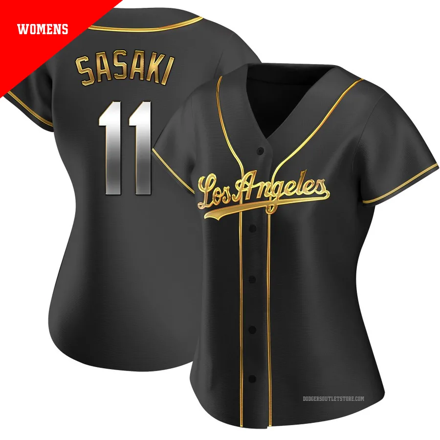 Los Angeles Dodgers ＃11 Roki Sasaki Women's Gold Replica Black en Alternate Jersey