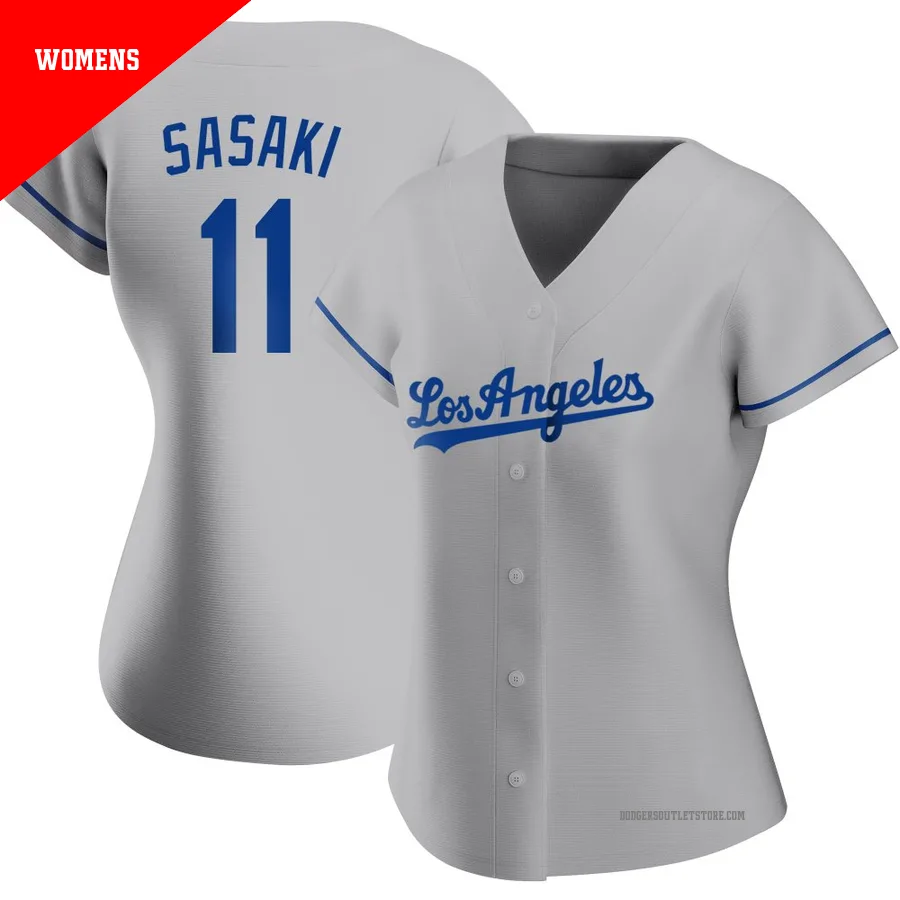 Los Angeles Dodgers ＃11 Roki Sasaki Women's Gray Authentic Road Jersey