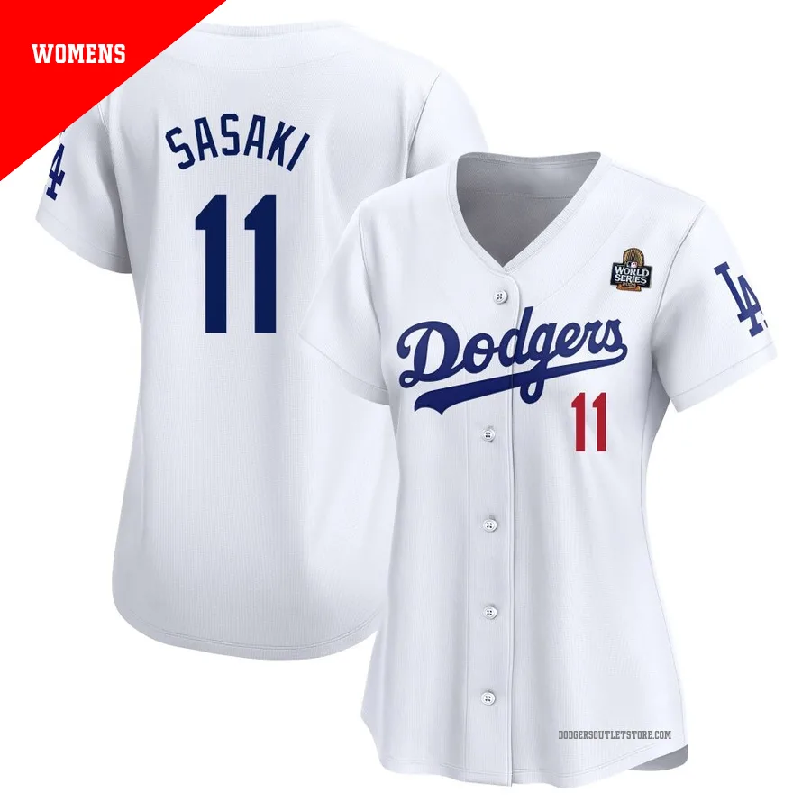 Los Angeles Dodgers ＃11 Roki Sasaki Women's White Limited Home 2024 World Series Jersey