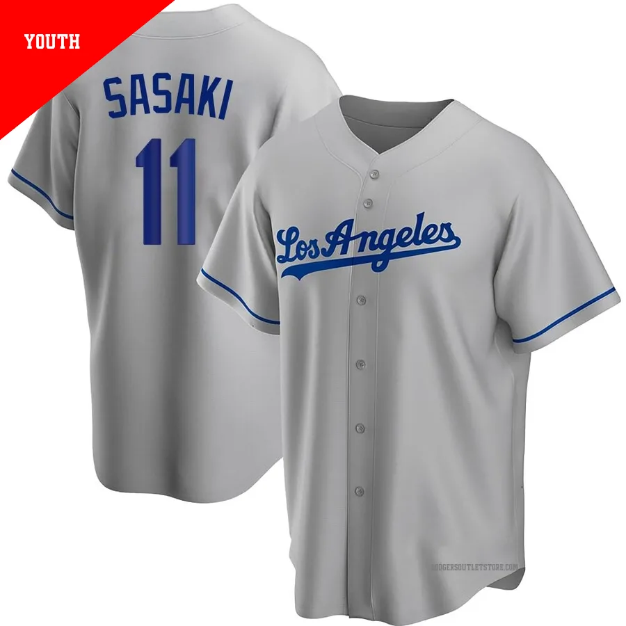 Los Angeles Dodgers ＃11 Roki Sasaki Youth Gray Replica Road Jersey