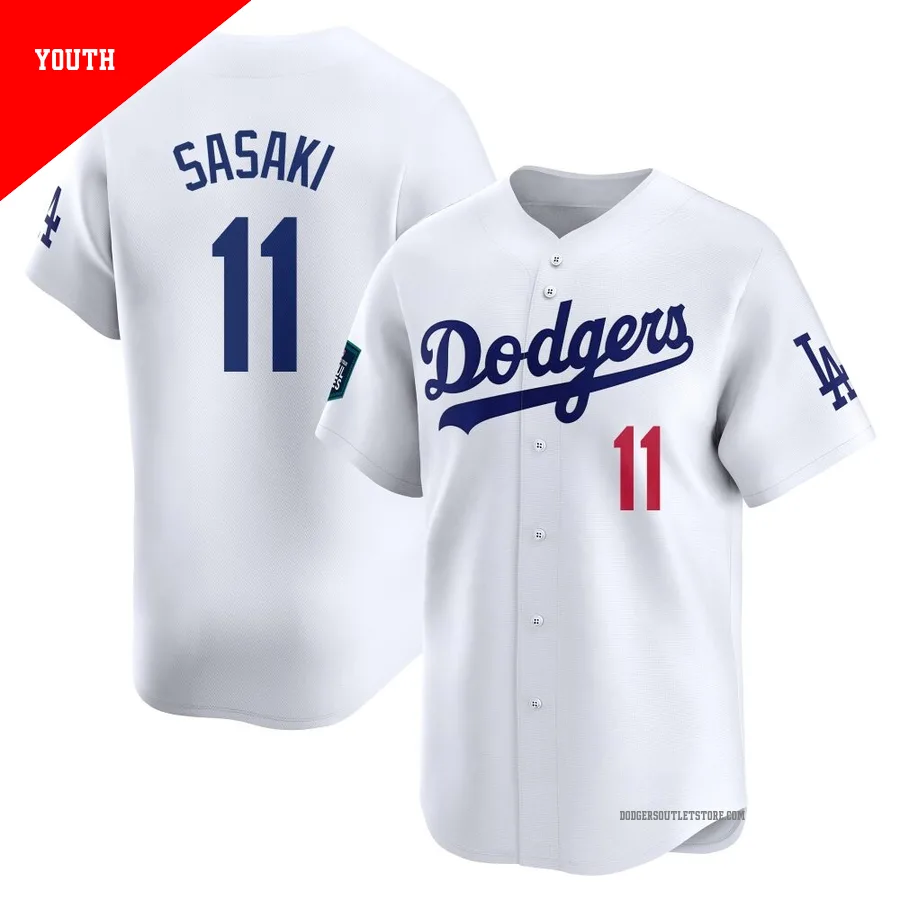 Los Angeles Dodgers ＃11 Roki Sasaki Youth White Limited 2024 World Tour Seoul Series Home Jersey
