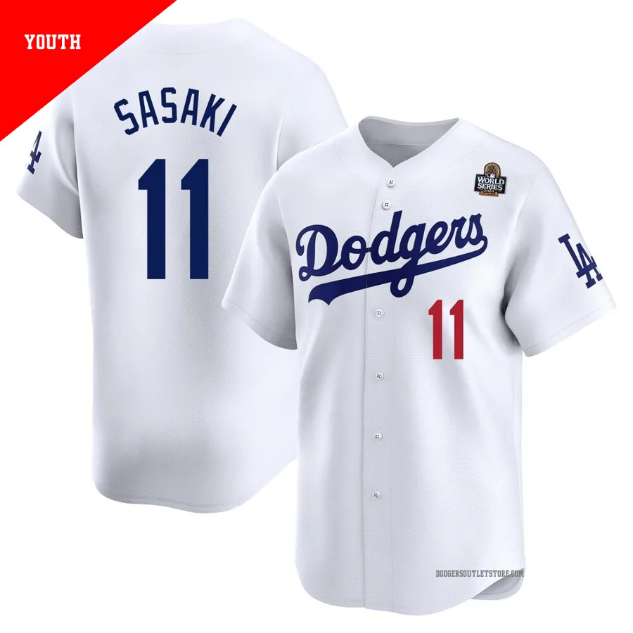 Los Angeles Dodgers ＃11 Roki Sasaki Youth White Limited Home 2024 World Series Jersey