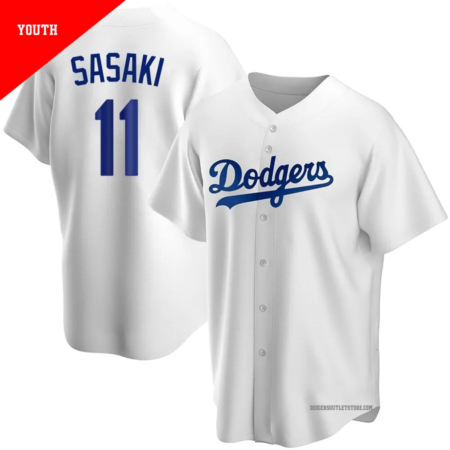 Los Angeles Dodgers ＃11 Roki Sasaki Youth White Replica Home Jersey
