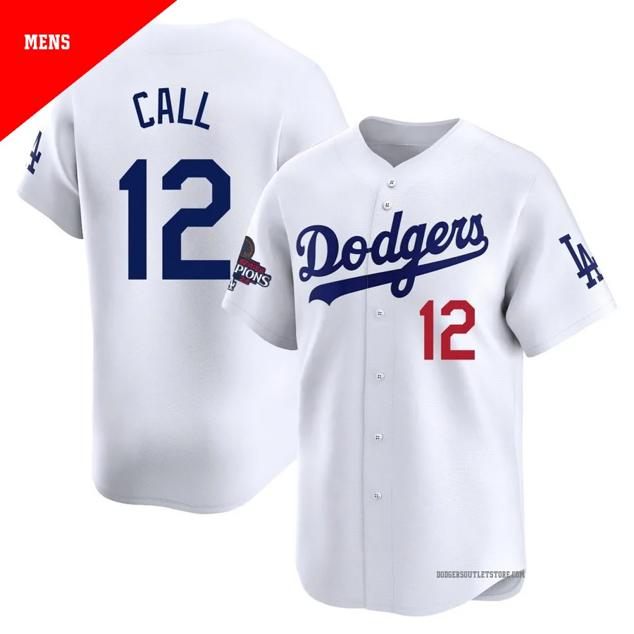 Los Angeles Dodgers ＃12 Alex Call Men's White Limited Home 2024 World Series Champions Jersey