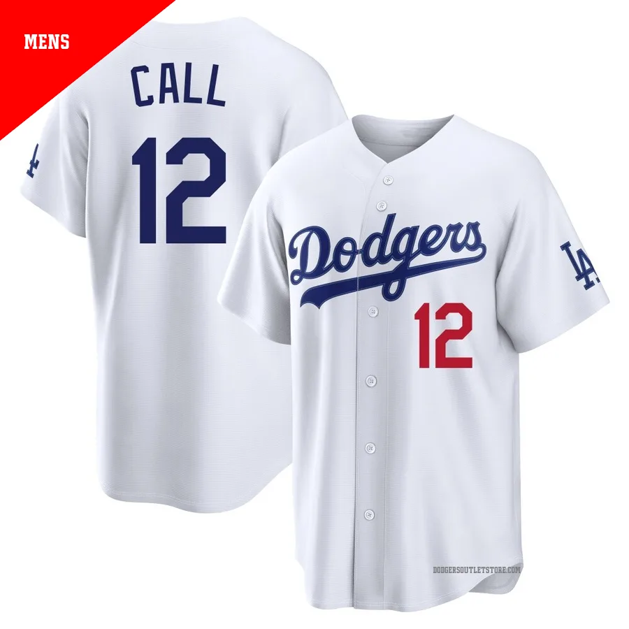 Los Angeles Dodgers ＃12 Alex Call Men's White Limited Home Stadium Jersey