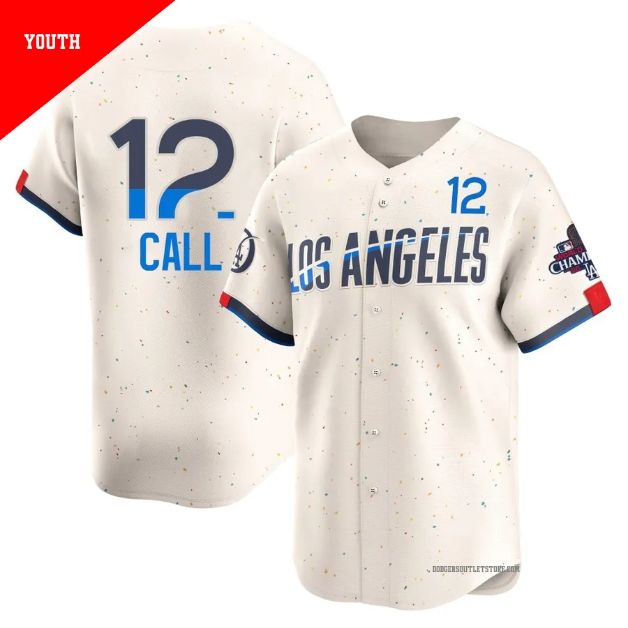 Los Angeles Dodgers ＃12 Alex Call Youth Cream Limited 2024 City Connect World Series Champions Jersey