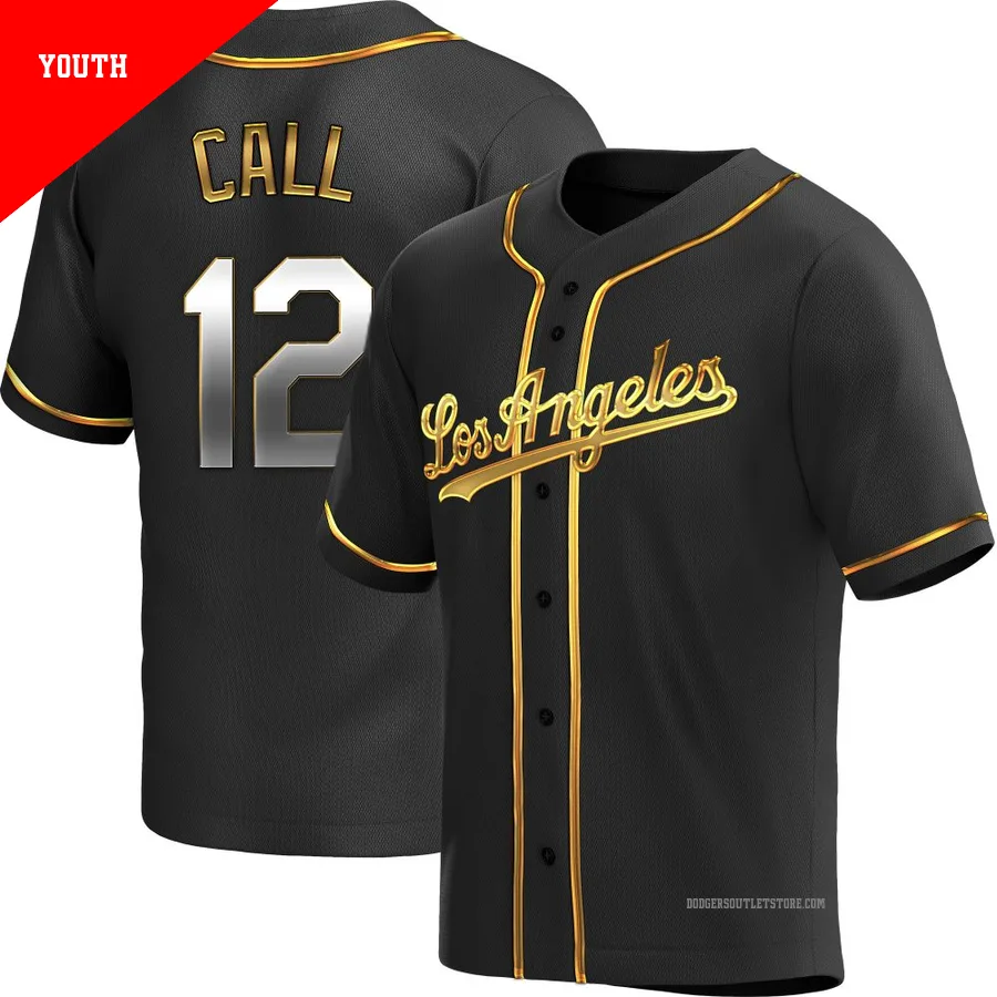 Los Angeles Dodgers ＃12 Alex Call Youth Gold Replica Black en Alternate Jersey