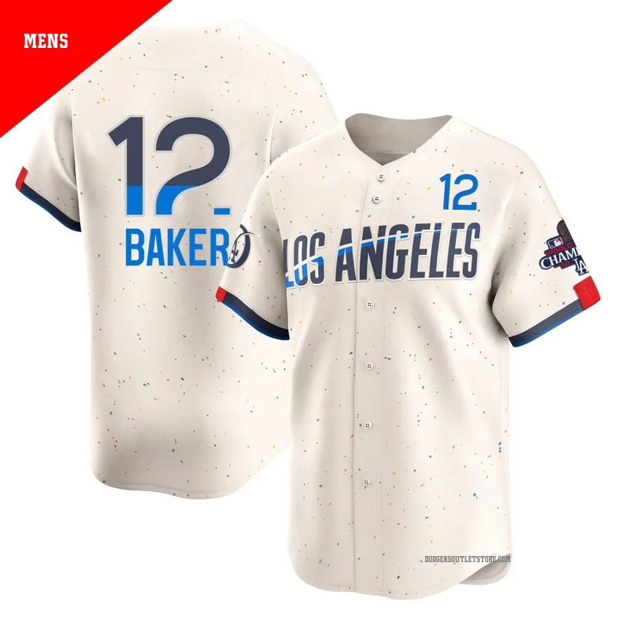 Los Angeles Dodgers ＃12 Dusty Baker Men's Cream Limited 2024 City Connect World Series Champions Jersey