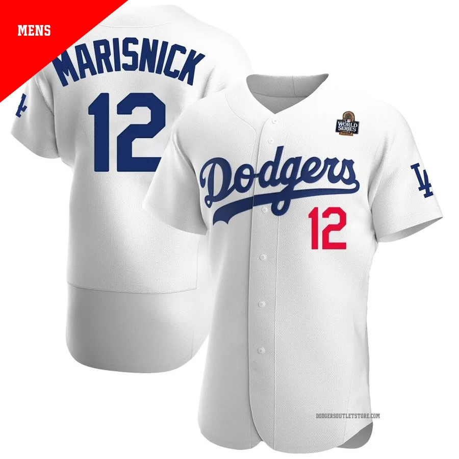 Los Angeles Dodgers ＃12 Jake Marisnick Men's White Authentic Home Official 2024 World Series Jersey