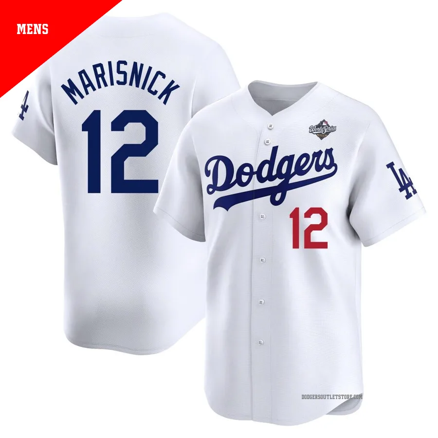Los Angeles Dodgers ＃12 Jake Marisnick Men's White Limited Home 2025 World Series Jersey
