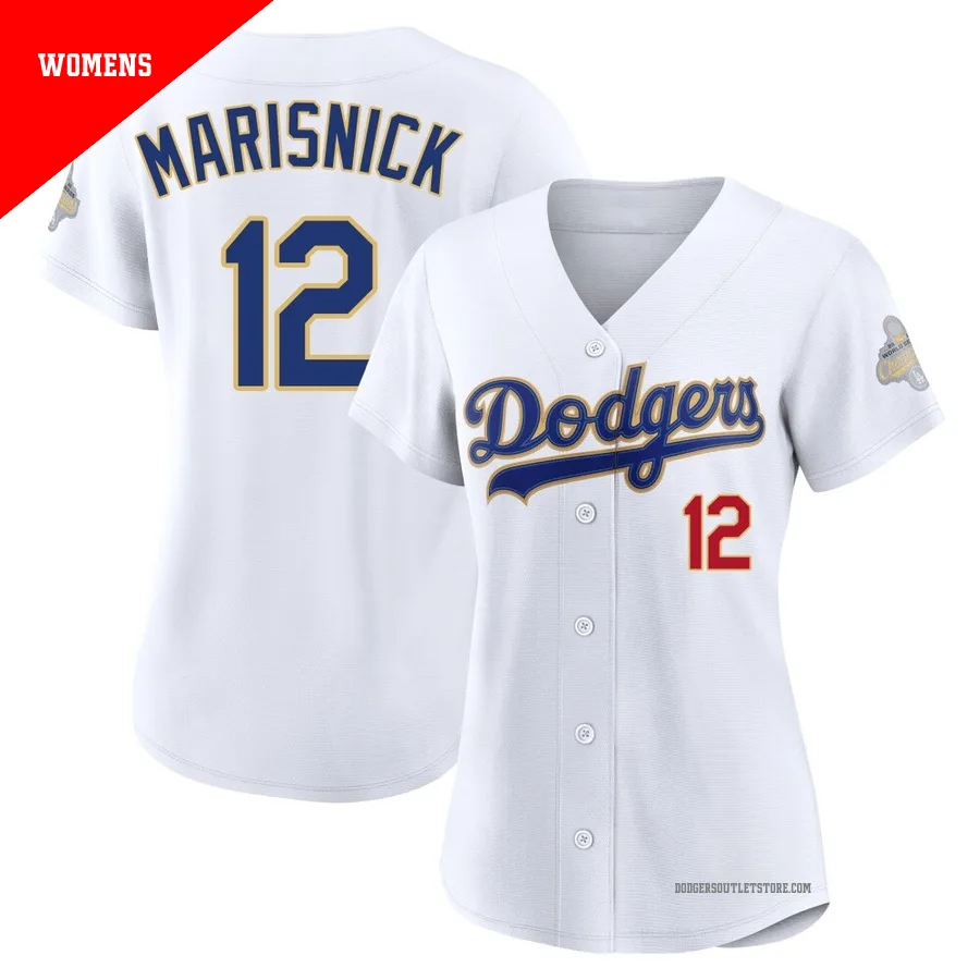 Los Angeles Dodgers ＃12 Jake Marisnick Women's Gold Limited White 2026 Collection Stadium Jersey
