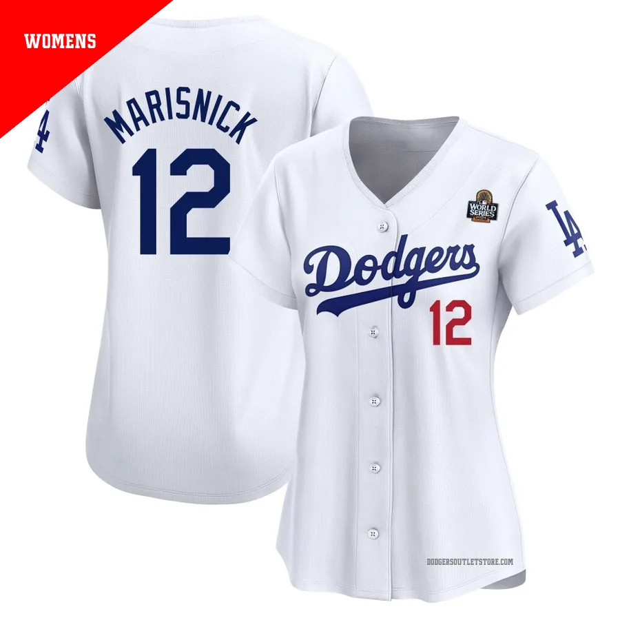 Los Angeles Dodgers ＃12 Jake Marisnick Women's White Limited Home 2024 World Series Jersey