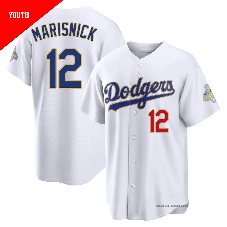 Los Angeles Dodgers ＃12 Jake Marisnick Youth Gold Limited White 2026 Collection Stadium Jersey