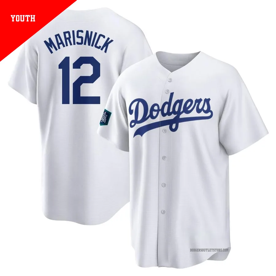 Los Angeles Dodgers ＃12 Jake Marisnick Youth White Replica 2024 World Tour Seoul Series Home Jersey