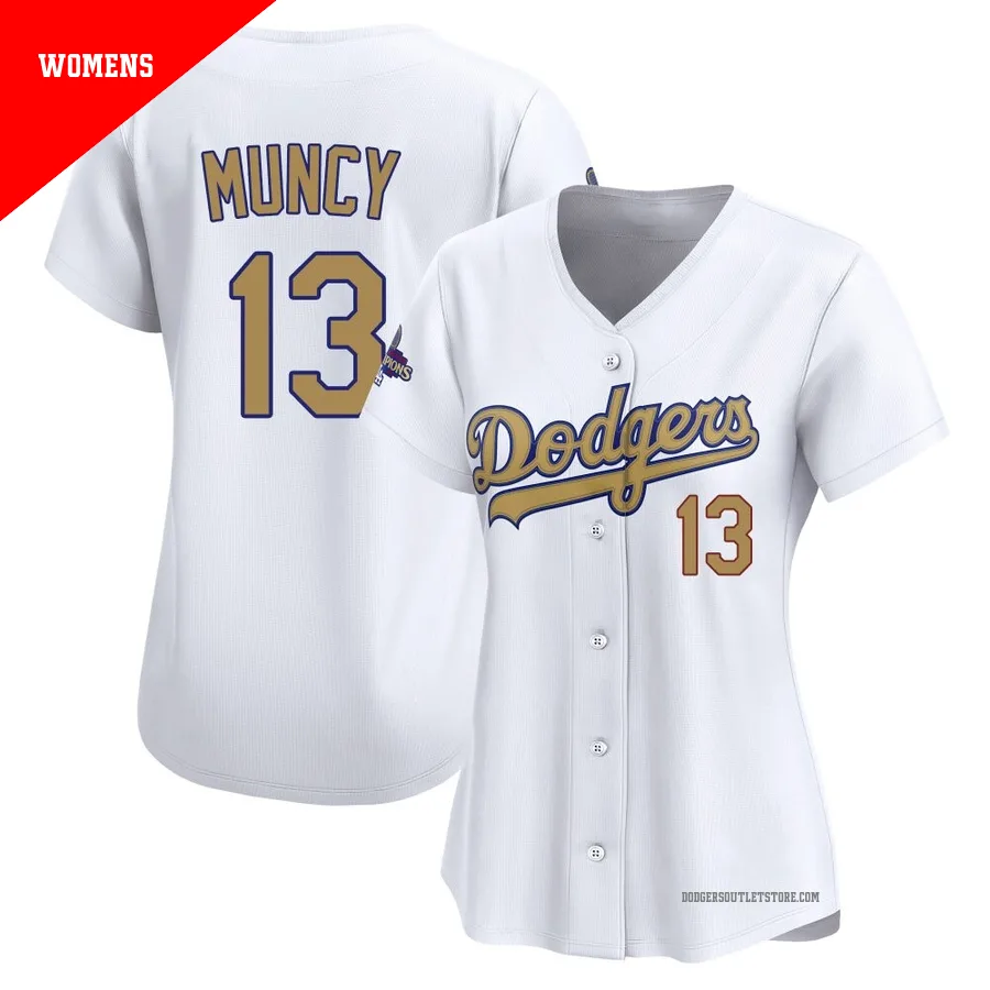 Los Angeles Dodgers ＃13 Max Muncy Women's Gold Limited White 2025 Collection Jersey