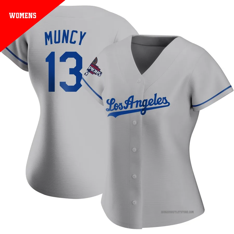 Los Angeles Dodgers ＃13 Max Muncy Women's Gray Replica Road 2024 World Series Champions Jersey