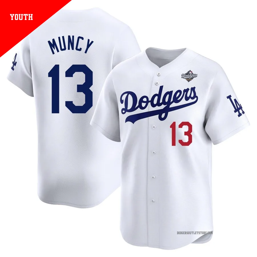 Los Angeles Dodgers ＃13 Max Muncy Youth White Limited Home 2025 World Series Jersey