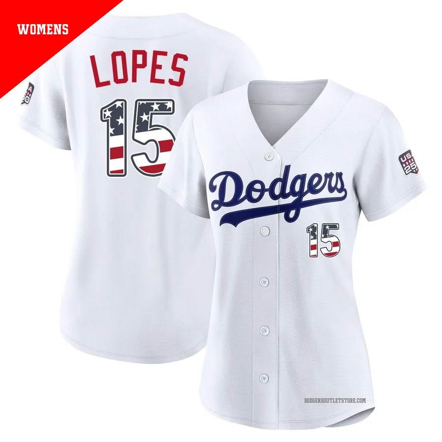 Los Angeles Dodgers ＃15 Davey Lopes Women's White Limited USA 250 Fourth Of July Home Stadium Jersey