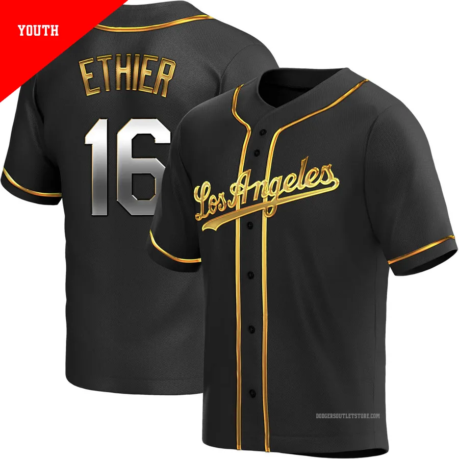 Los Angeles Dodgers ＃16 Andre Ethier Youth Gold Replica Black en Alternate Jersey