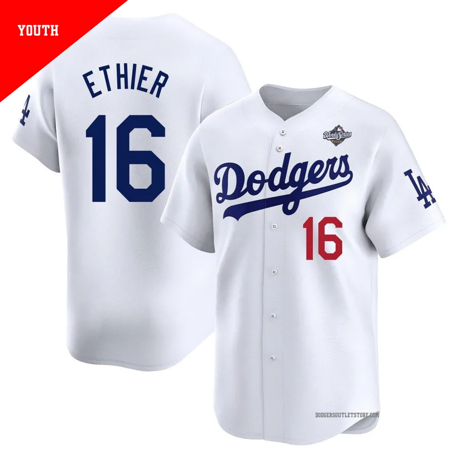 Los Angeles Dodgers ＃16 Andre Ethier Youth White Limited Home 2025 World Series Jersey