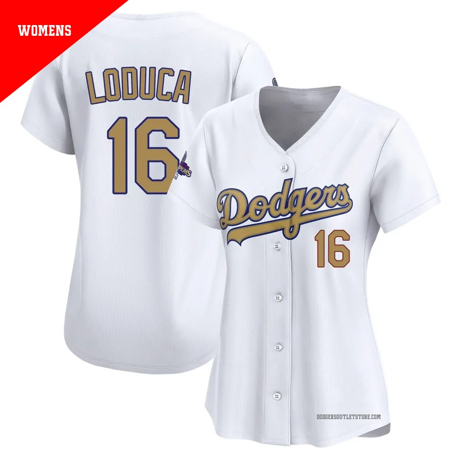 Los Angeles Dodgers ＃16 Paul Loduca Women's Gold Limited White 2025 Collection Jersey