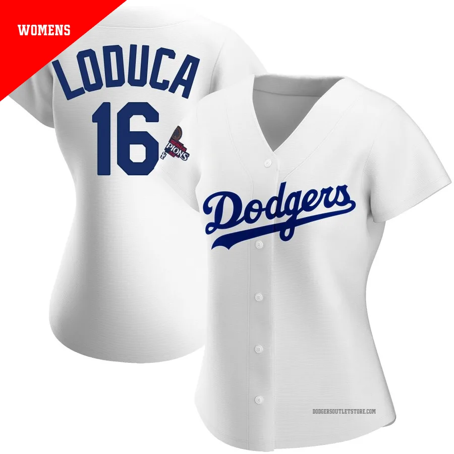 Los Angeles Dodgers ＃16 Paul Loduca Women's White Replica Home 2024 World Series Champions Jersey