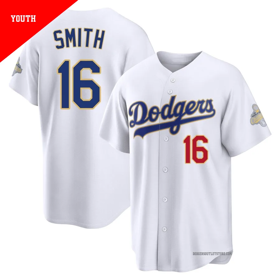 Los Angeles Dodgers ＃16 Will Smith Youth Gold Limited White 2026 Collection Stadium Jersey