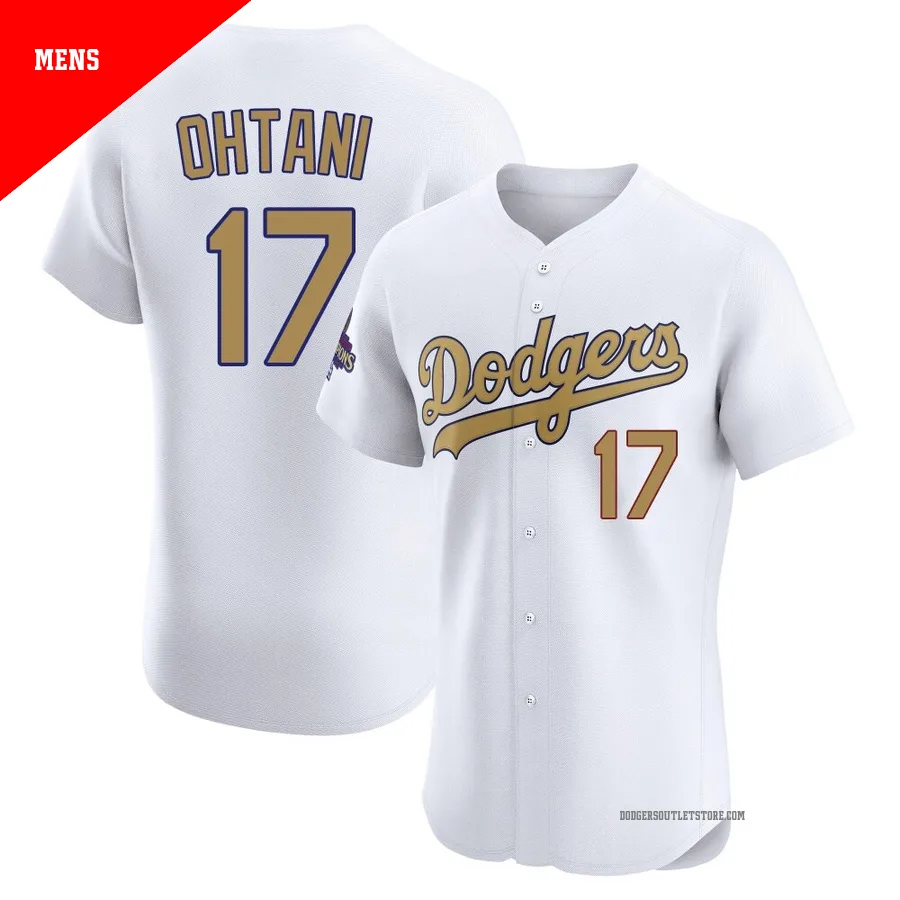 Los Angeles Dodgers ＃17 Shohei Ohtani Men's Gold Elite White 2025 Collection Jersey