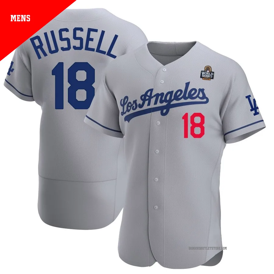 Los Angeles Dodgers ＃18 Bill Russell Men's Gray Authentic Away Official 2024 World Series Jersey