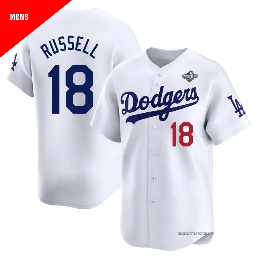Los Angeles Dodgers ＃18 Bill Russell Men's White Limited Home 2025 World Series Jersey