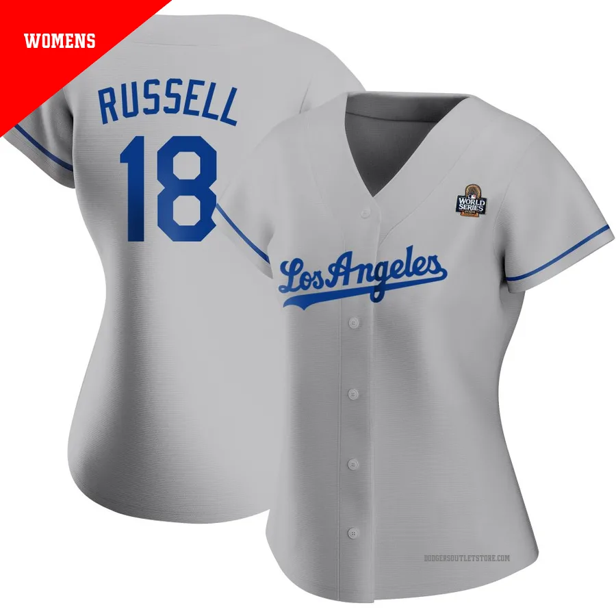 Los Angeles Dodgers ＃18 Bill Russell Women's Gray Authentic Road 2024 World Series Jersey