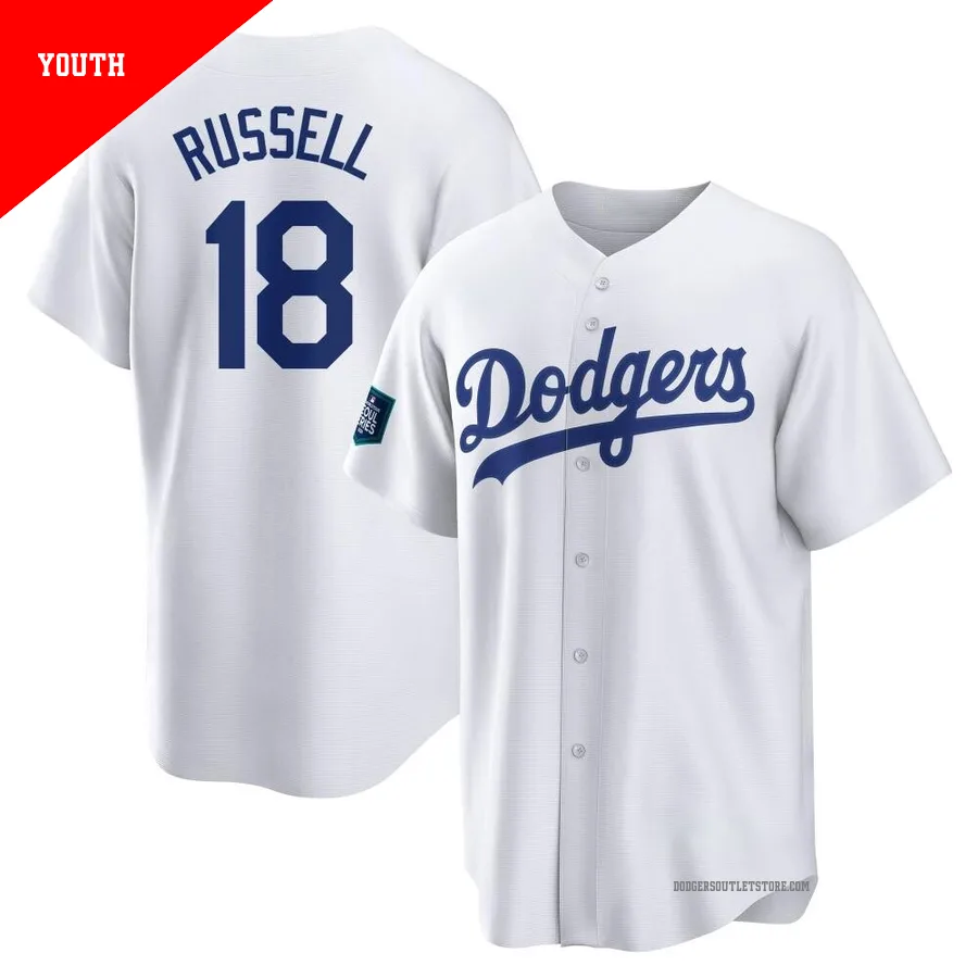Los Angeles Dodgers ＃18 Bill Russell Youth White Replica 2024 World Tour Seoul Series Home Jersey