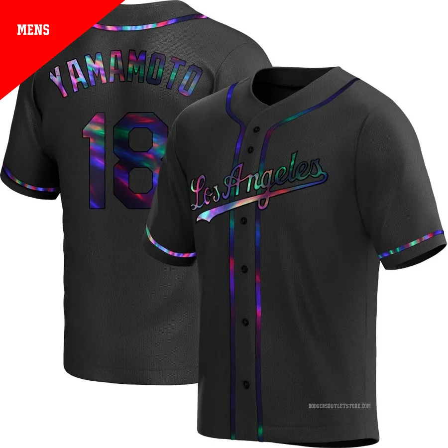 Los Angeles Dodgers ＃18 Yoshinobu Yamamoto Men's Black Replica Holographic Alternate Jersey
