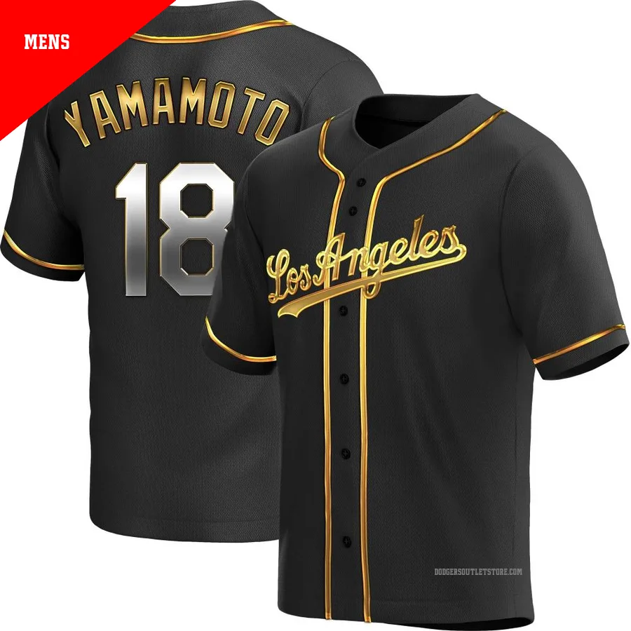 Los Angeles Dodgers ＃18 Yoshinobu Yamamoto Men's Gold Replica Black en Alternate Jersey